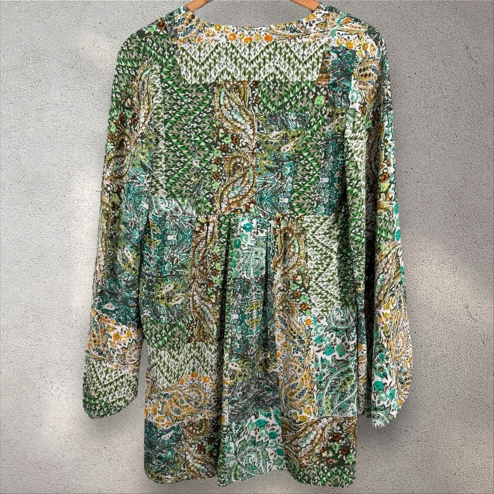 Anthropologie Floreat Amelie Paisley 100%‎ Silk Bell Kimono Sleeve Dress Size 8 - Picture 6 of 7
